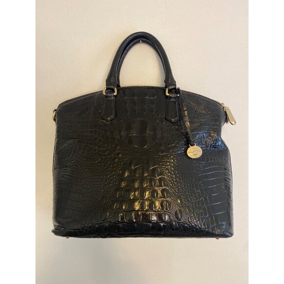 Brahmin Black Croc-Embossed Leather Satchel 14"x5"x11.5" With Top Handle - Picture 2 of 8